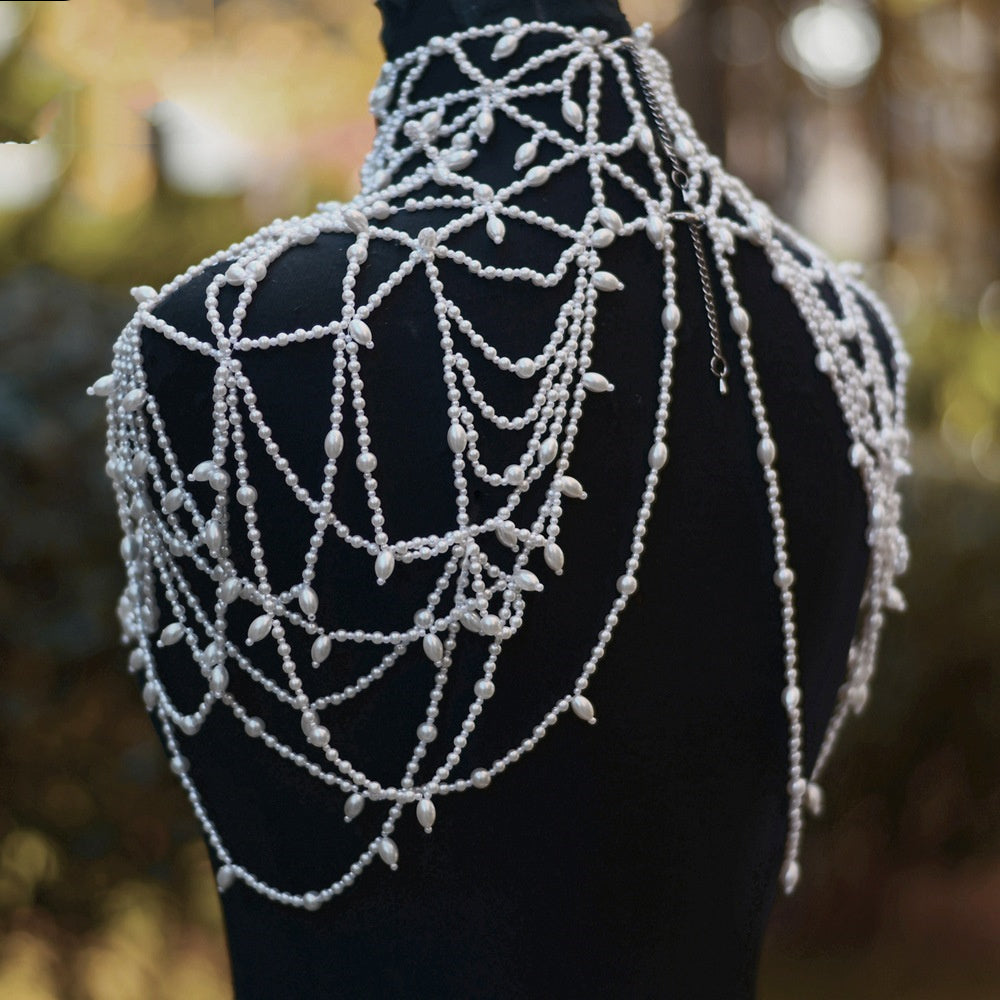 Elegant Beaded Shawl With Pearls Accessories