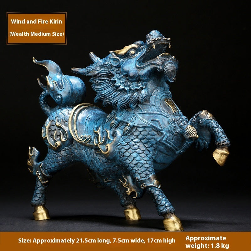 Factory Wholesale Copper Color Style Fire Kirin Ornaments A Pair Of Male And Female Crafts Home Furnishings