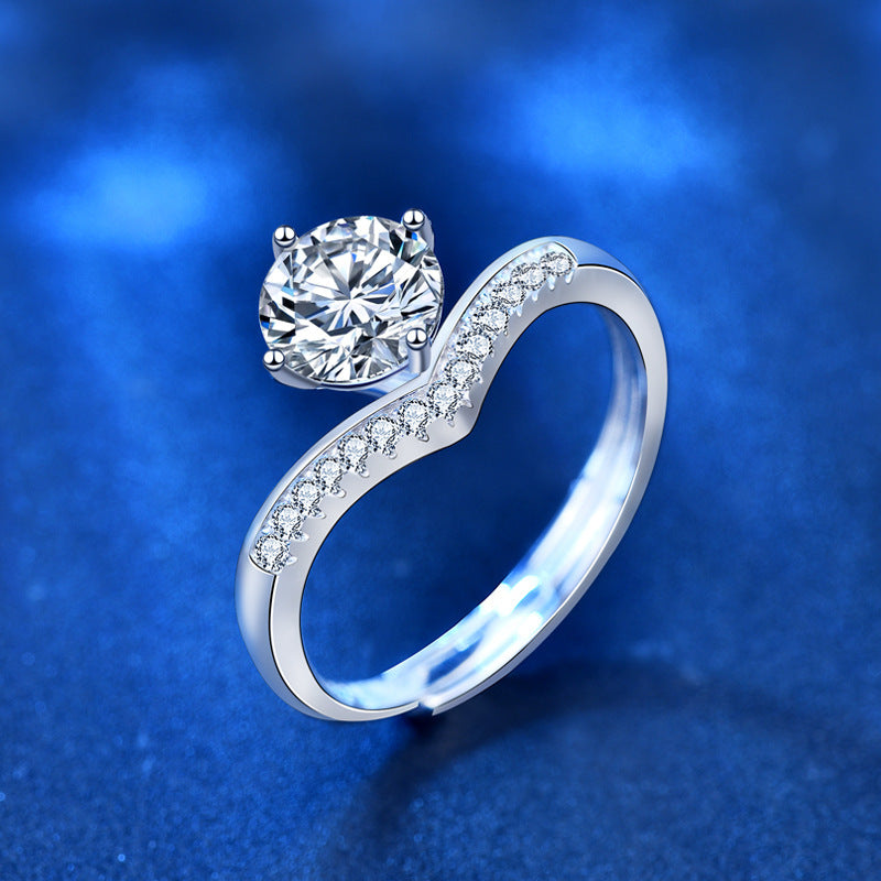 Bague en argent sterling 925 avec couronne de princesse et moissanite de 1 carat