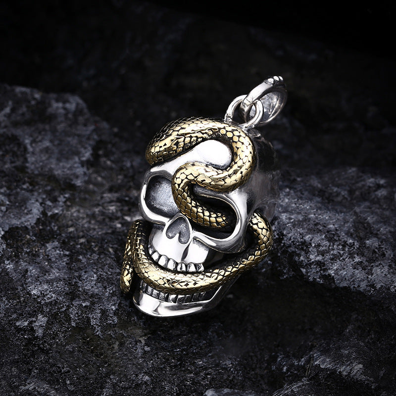 Pendentif tête de mort en python en argent sterling pour homme