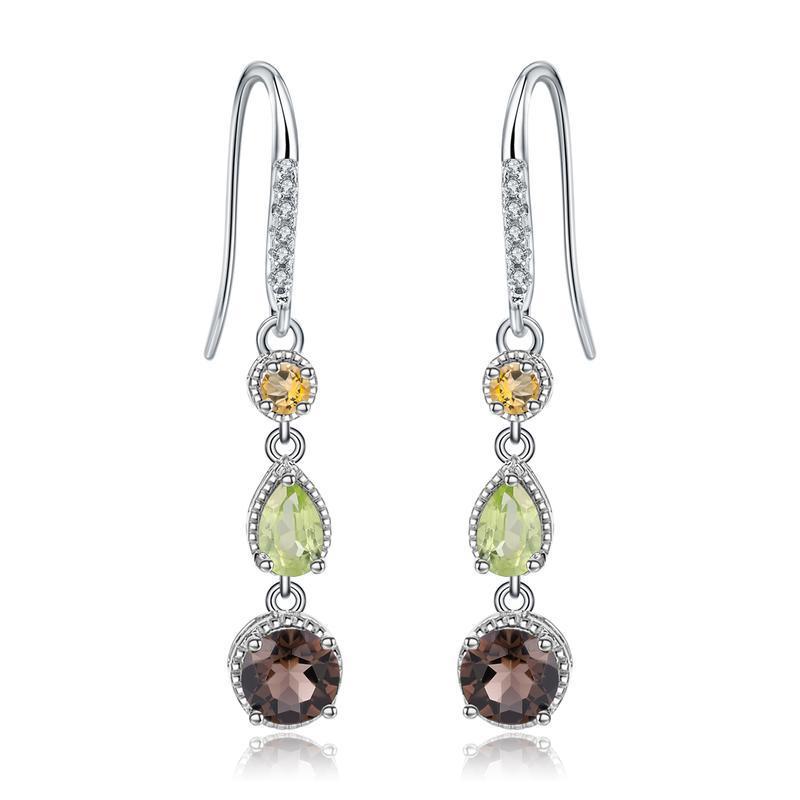 Pendientes elegantes de moda con piedras preciosas naturales en plata S925