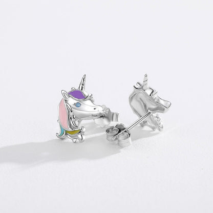 Boucles d'oreilles licorne en argent sterling 925 mignonnes petites boucles d'oreilles à tige licorne pour femmes