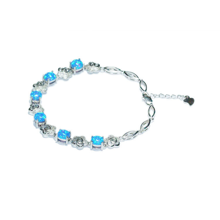 6mm Blue Opal Bracelet Silver Jewelry Colorful