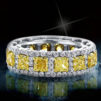 925 Silver Gold Plated Yellow Diamond High Carbon Diamond Ring