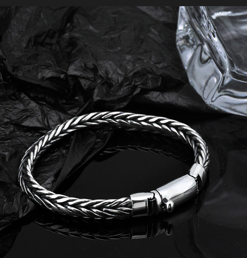 S925 Silver Handmade Woven Keel Bracelet For Men