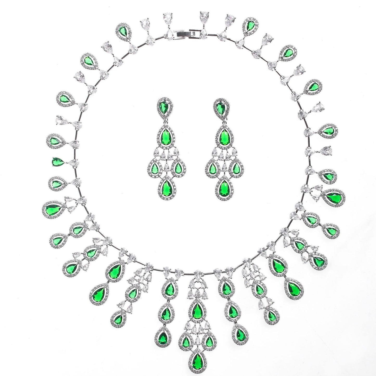 Women's Fashion Atmospheric Water Drop Color Zircon Necklace Earrings Set