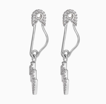 925 Sterling Silver Safety Pin Earrings Men's Hip Hop Niche