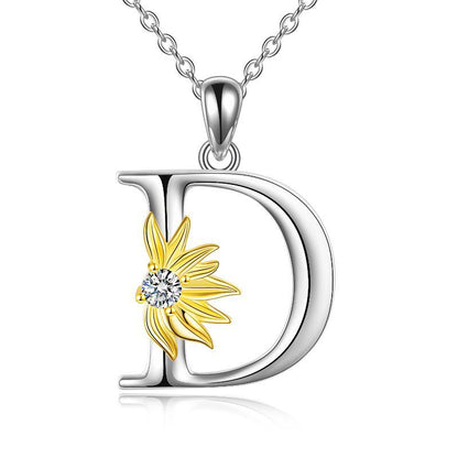 Collar con colgante con nombre y letra A del alfabeto inicial en plata de ley con girasol