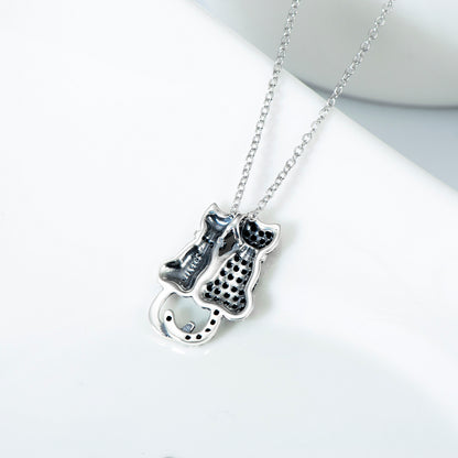 Black And White Cat Necklace With Diamonds