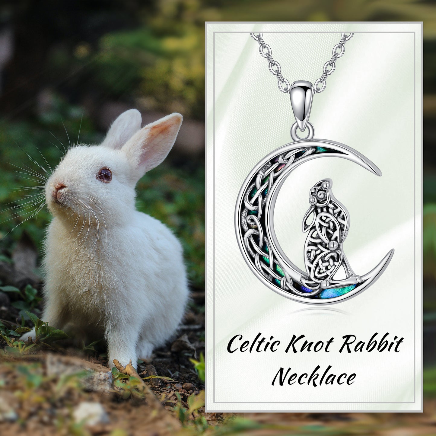 Celtic Knot Bunny Moon Necklace Sterling Silver Abalone Shellfish Pendant Jewelry Gifts