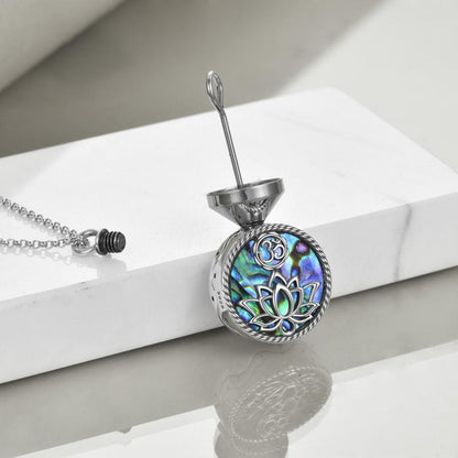 925 Sterling Silver Yoga Lotus Urn with Abalone Shell Memorial Cremation Necklace Jewelry