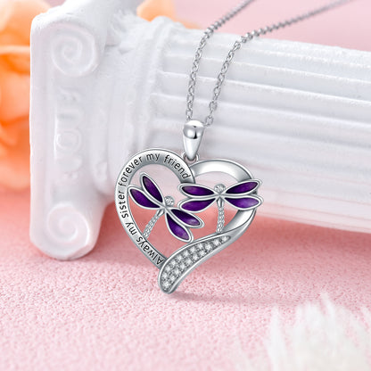 Collier pendentif libellule violette en argent sterling plaqué or blanc