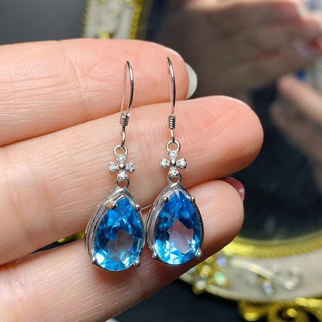 Fashion Natural Blue Topaz Inlaid With Colorful Gem Earrings