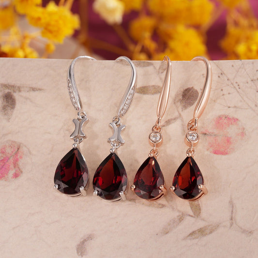 Drop-shaped Natural Garnet S925 Pure Earrings