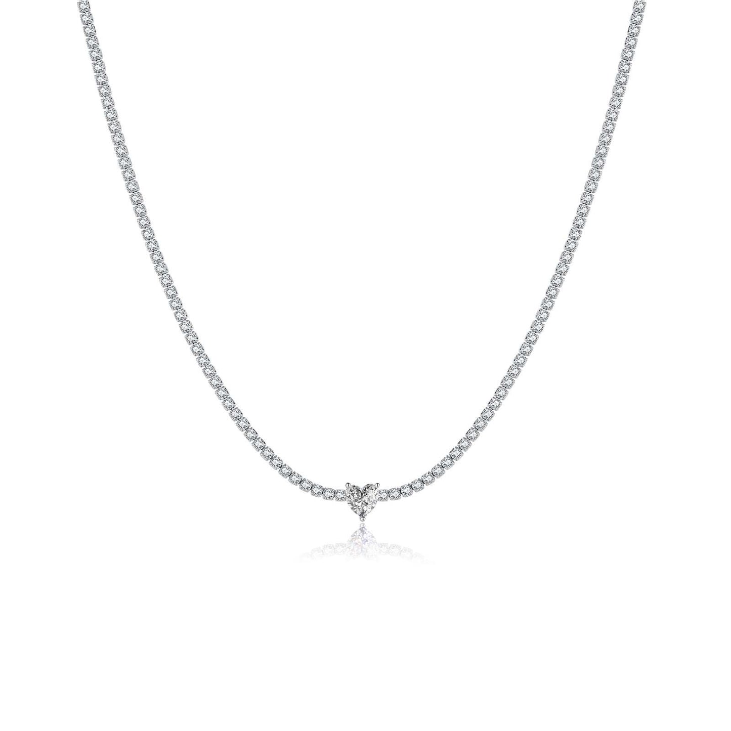 S925 Loving Heart In Sterling Silver Diamond-studded Necklace Female