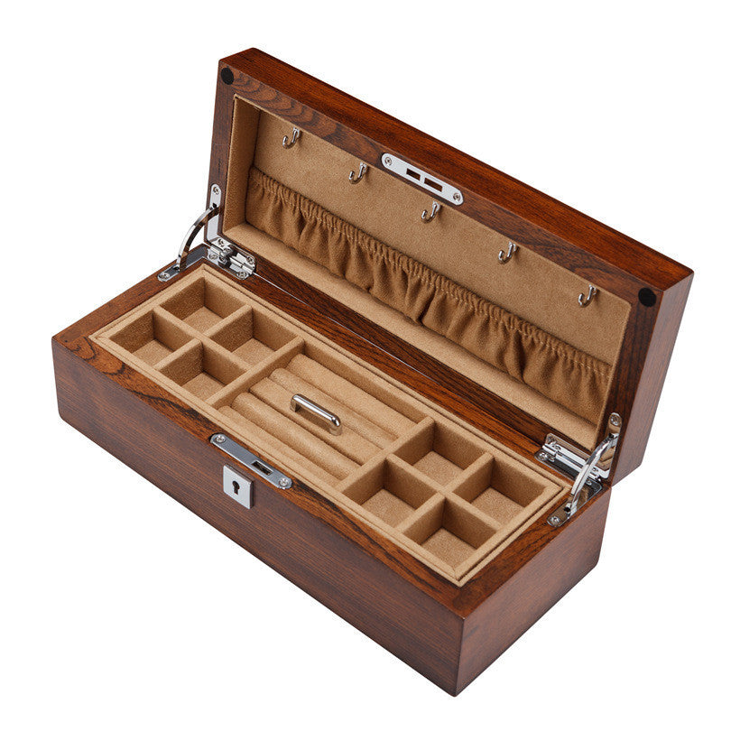 Pure Solid Wood Double-layer Jewelry Box With Lock