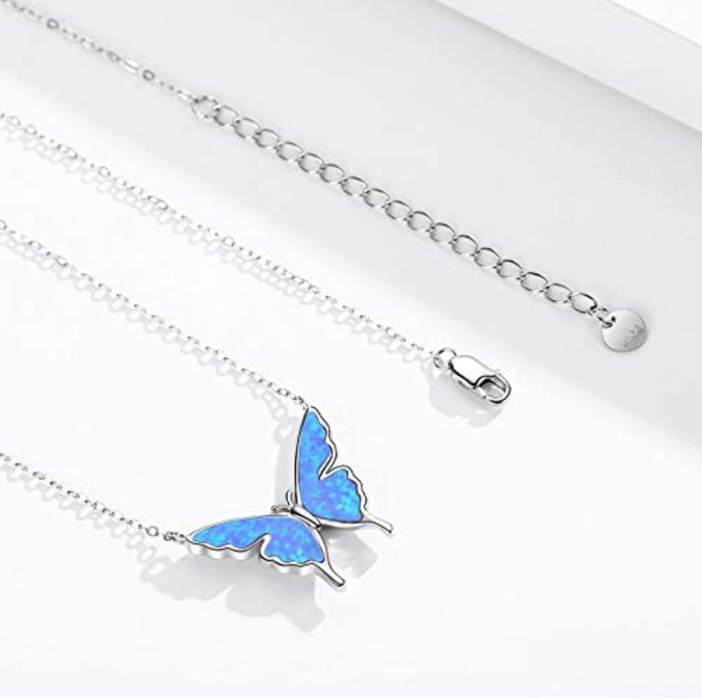 925 Sterling Silver Opal Butterfly Necklace