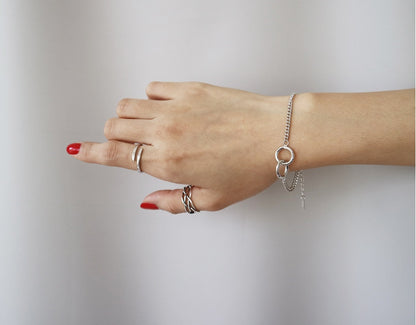 Korean fashion trend S925 Sterling Silver double ring, retro flat chain, silver bracelet Jewelry