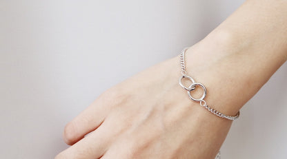 Korean fashion trend S925 Sterling Silver double ring, retro flat chain, silver bracelet Jewelry