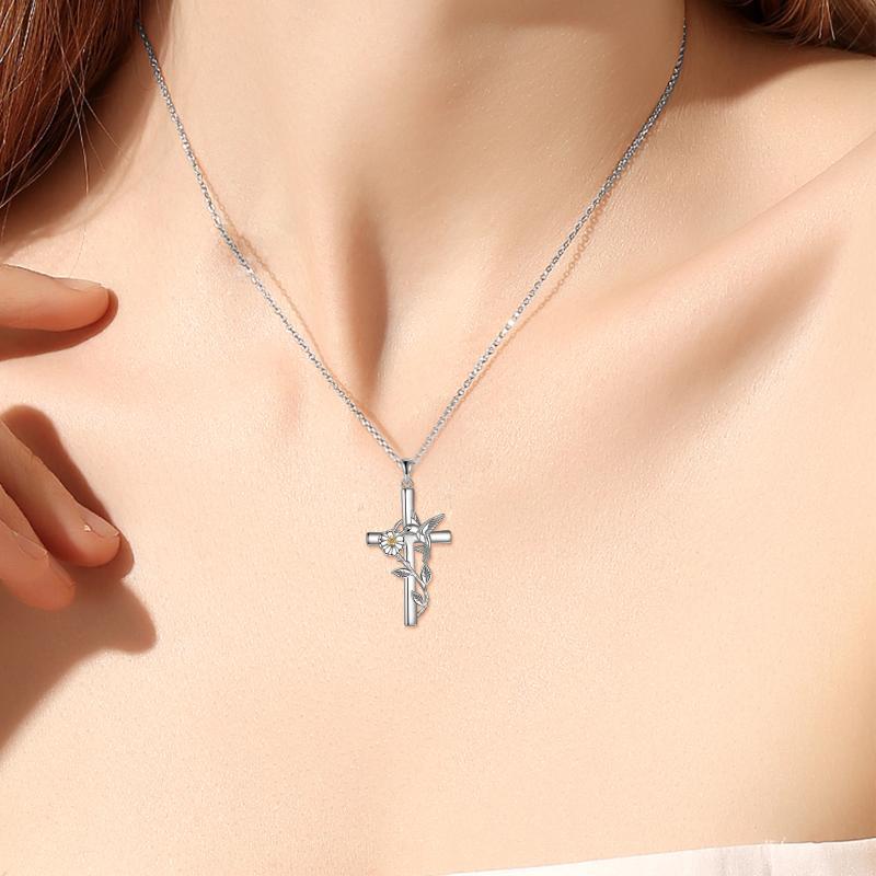 Collier croix colibri cadeaux pour femmes en argent sterling