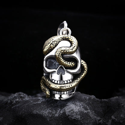 Pendentif tête de mort en python en argent sterling pour homme