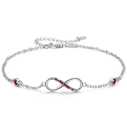 Bracelet de cheville en argent sterling avec symbole d'amour sans fin et chaîne réglable pour femme