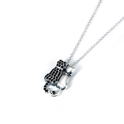 Black And White Cat Necklace With Diamonds