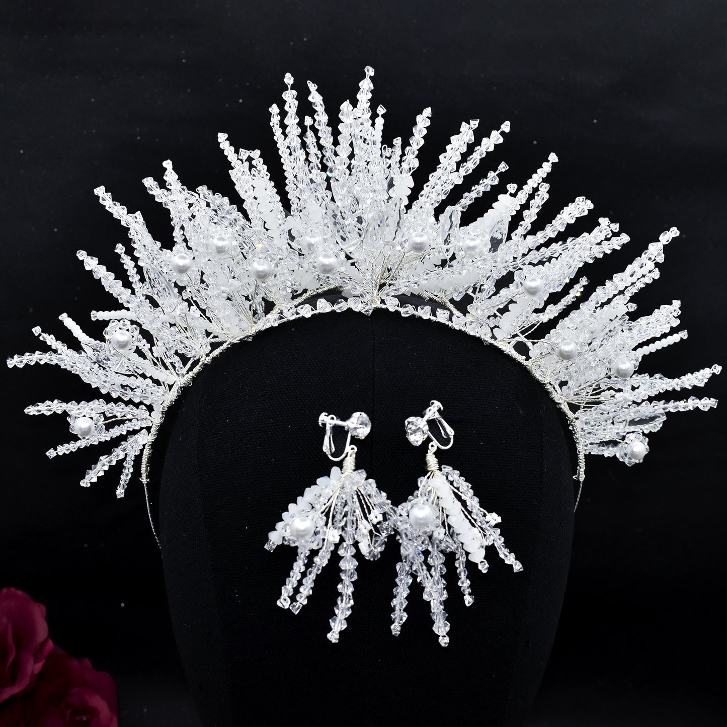 Crystal Pearl Handmade Crown Wedding Dress Accessories