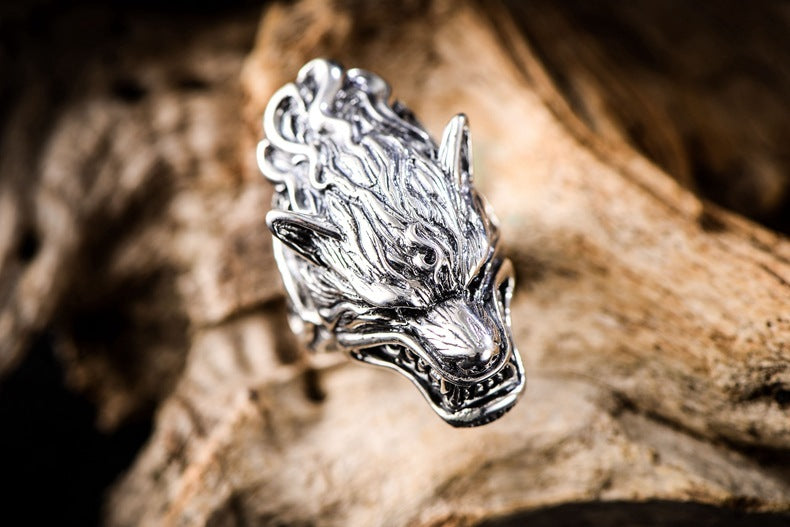 925 Sterling Silver Jewelry Rough Wolf Head Male Ring