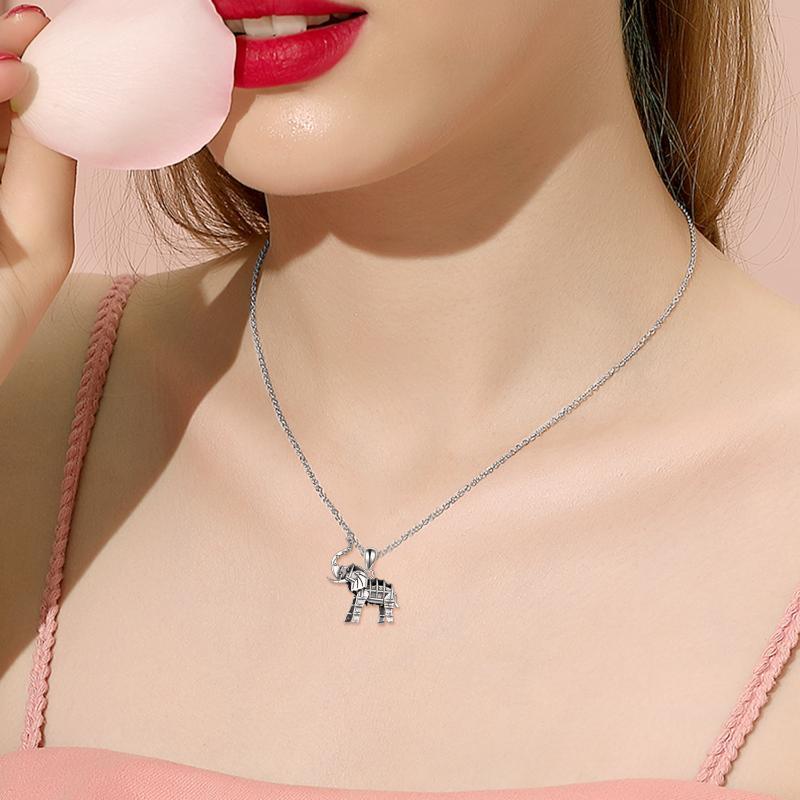 Collar con colgante de elefante oxidado en plata de ley para mujeres y hombres