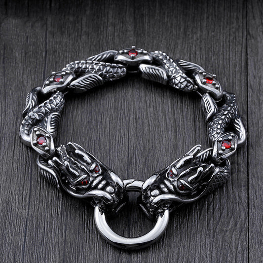 Stainless Steel Gemstone-inlaid Dragon Bracelet Titanium Steel Retro Fashion And Personalized Men's Hand Jewelry