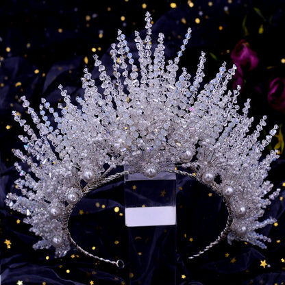 Wedding Headpiece Silver Handmade Crystal Big Crown