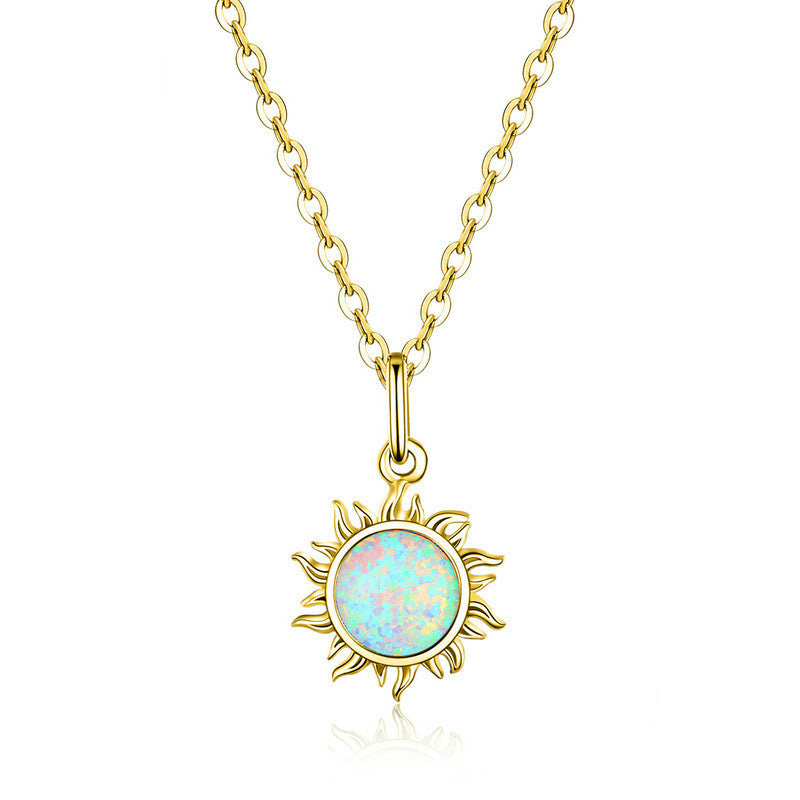 Collier S925 en argent sterling avec petit soleil et pendentif tendance en opale bleue