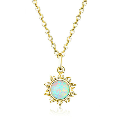 Collier S925 en argent sterling avec petit soleil et pendentif tendance en opale bleue