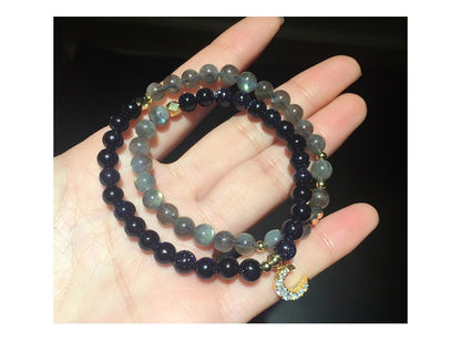 Pulsera de doble círculo de piedra arenisca azul