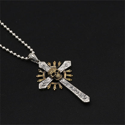 Fashion Personality Sterling Silver Retro Personality Inlaid Copper Skull Cross Pendant