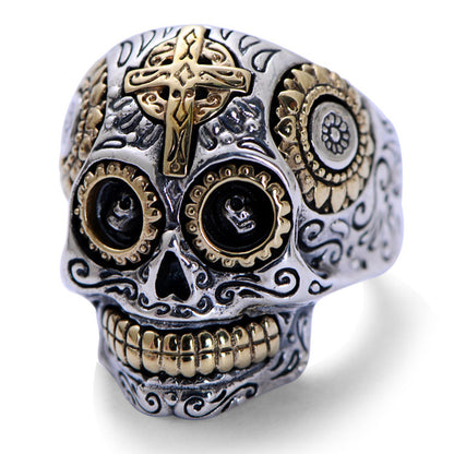 Small Black Silver Jewelry Sterling Silver Jewelry Cross Skull Head Men's Ring