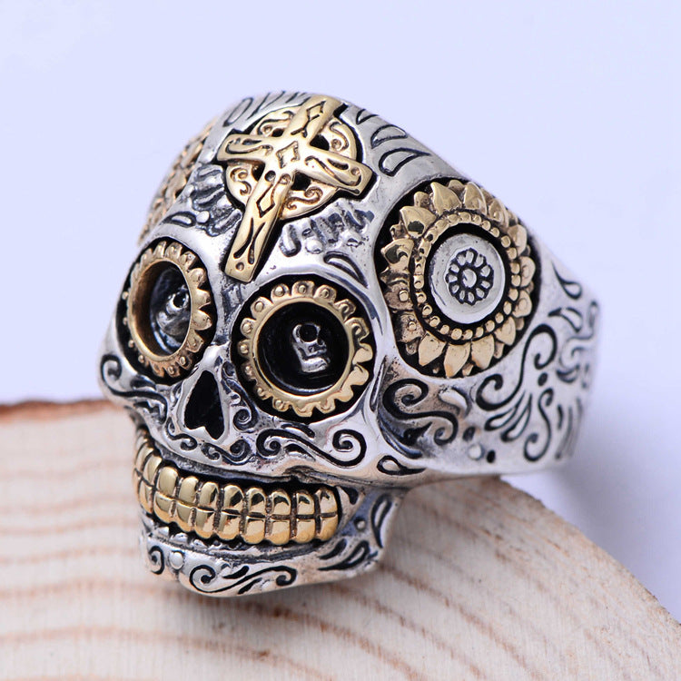 Small Black Silver Jewelry Sterling Silver Jewelry Cross Skull Head Men's Ring