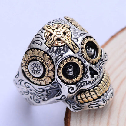 Small Black Silver Jewelry Sterling Silver Jewelry Cross Skull Head Men's Ring