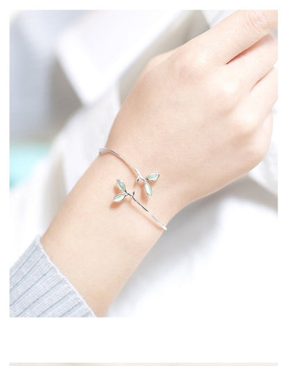 S925c Sterling Silver Bud Opal Bracelet Literary Tender Leaf Bracelet