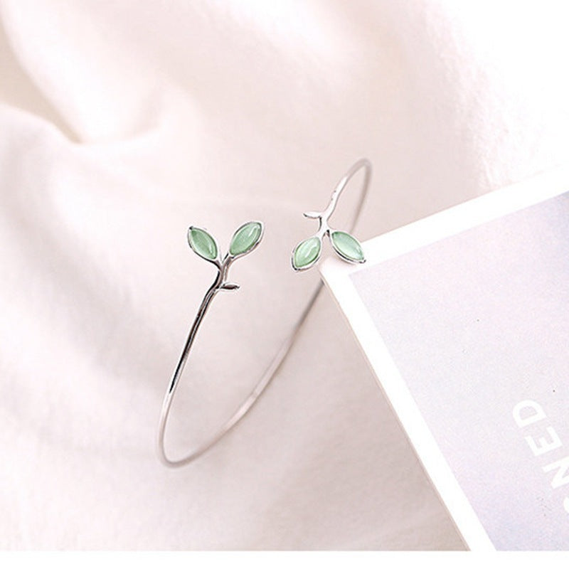 S925c Sterling Silver Bud Opal Bracelet Literary Tender Leaf Bracelet