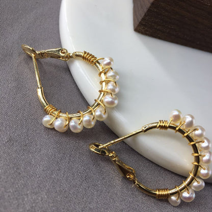 14K Gold Injection Fresh Water Pearl Hand As Earrings Pearl Ear Hook Fashion Versatile