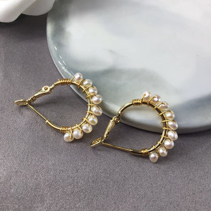 14K Gold Injection Fresh Water Pearl Hand As Earrings Pearl Ear Hook Fashion Versatile