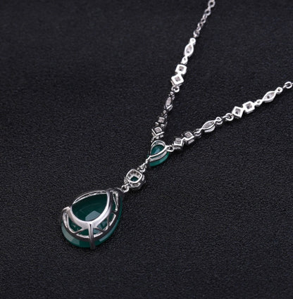 Natural Stone Green Agate Silver Pendant, European And American Personality Inlaid Gemstones S925 Silver Crystal Necklace Pendant