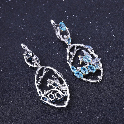 Designer Jewelry Natural Blue Topa Earrings 925 Sterling Silver Handmade Women's Fashion Earrings