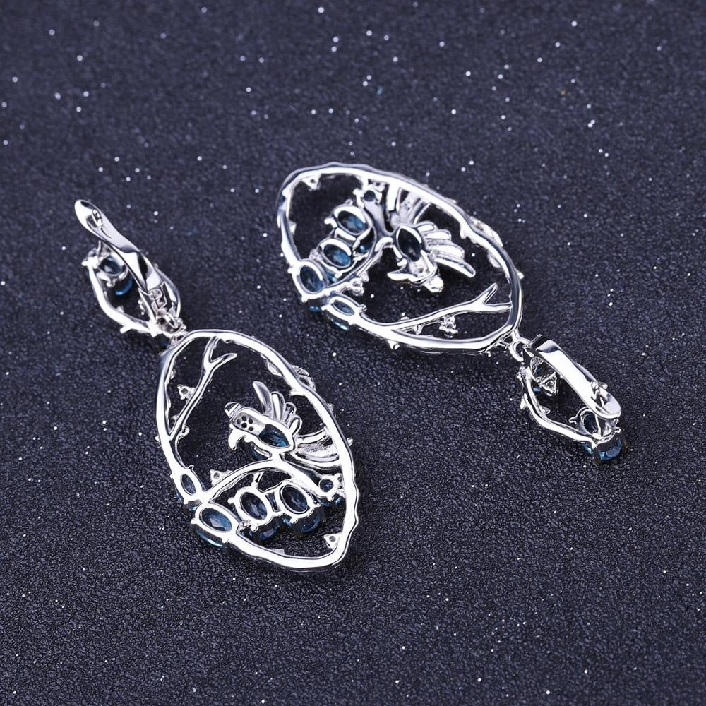 Designer Jewelry Natural Blue Topa Earrings 925 Sterling Silver Handmade Women's Fashion Earrings