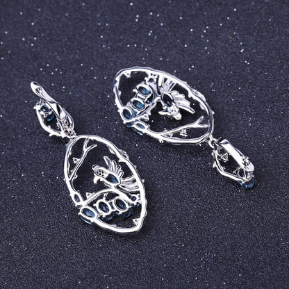 Designer Jewelry Natural Blue Topa Earrings 925 Sterling Silver Handmade Women's Fashion Earrings