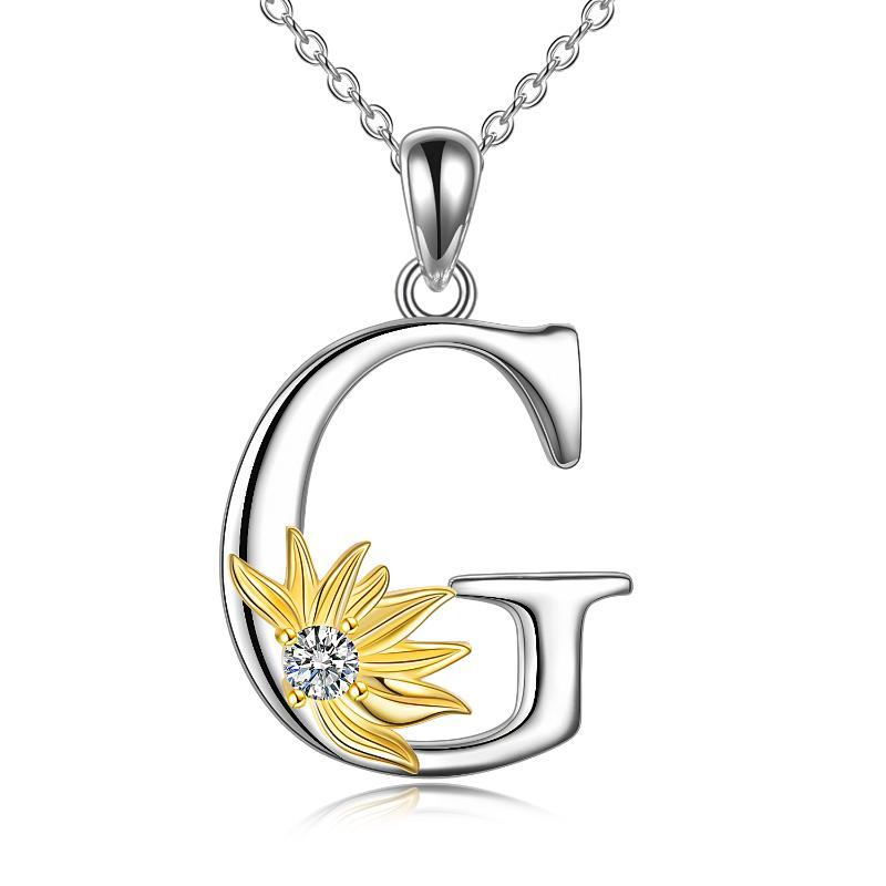 Sterling Silver Initial Alphabet Sunflower A Letter Script Name Pendant Necklace