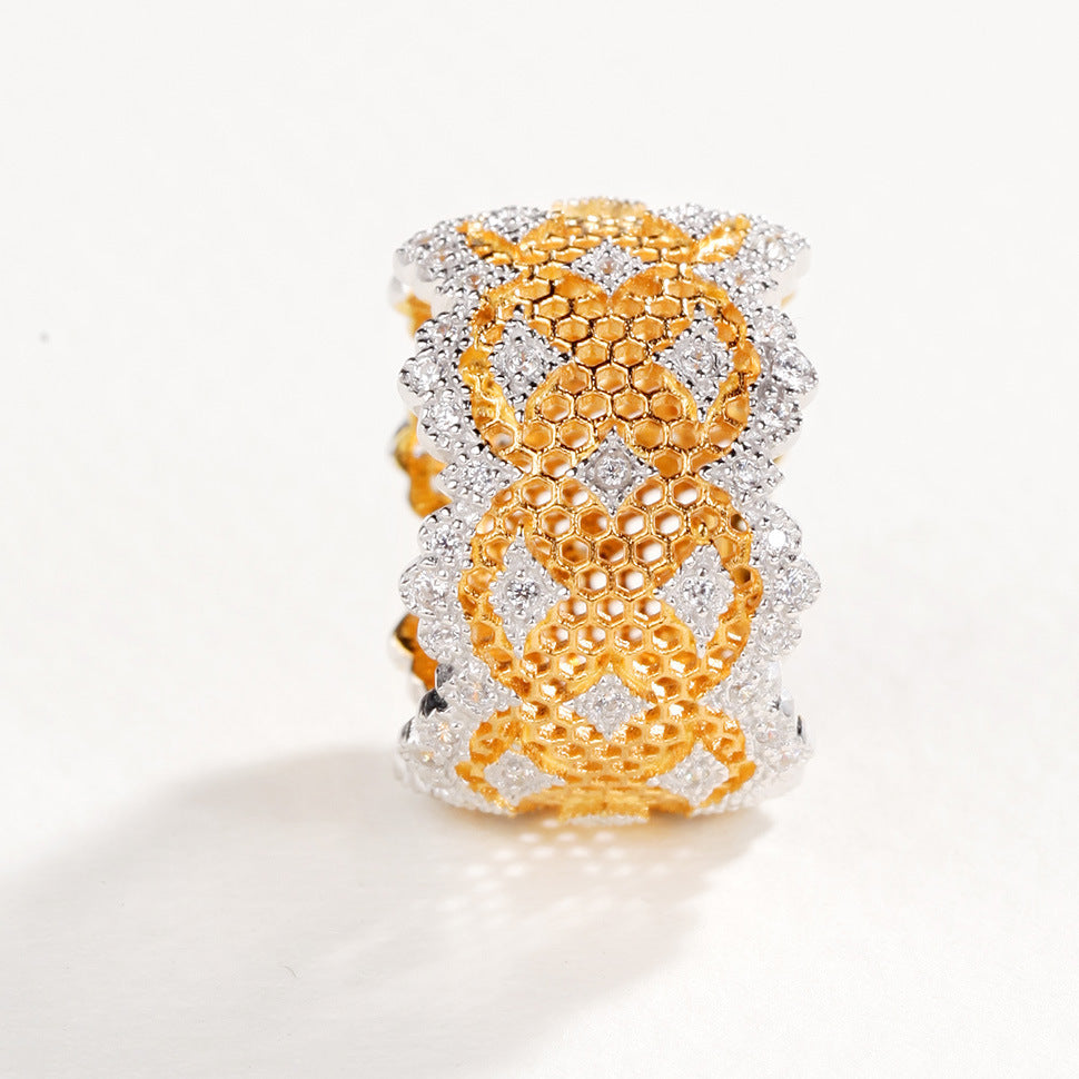 Honeycomb Hollow Ring Female 925 Silver Gold Plated