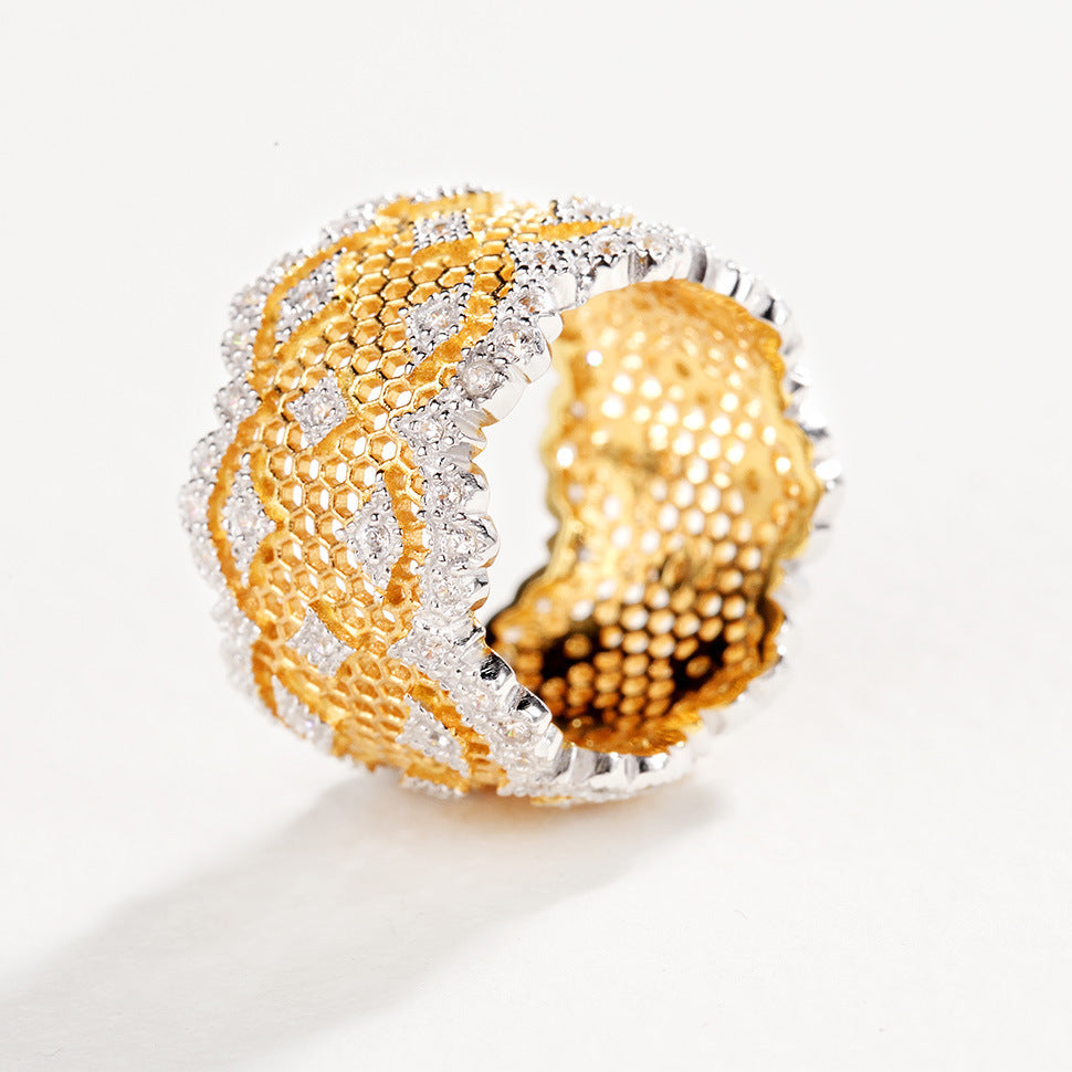 Honeycomb Hollow Ring Female 925 Silver Gold Plated